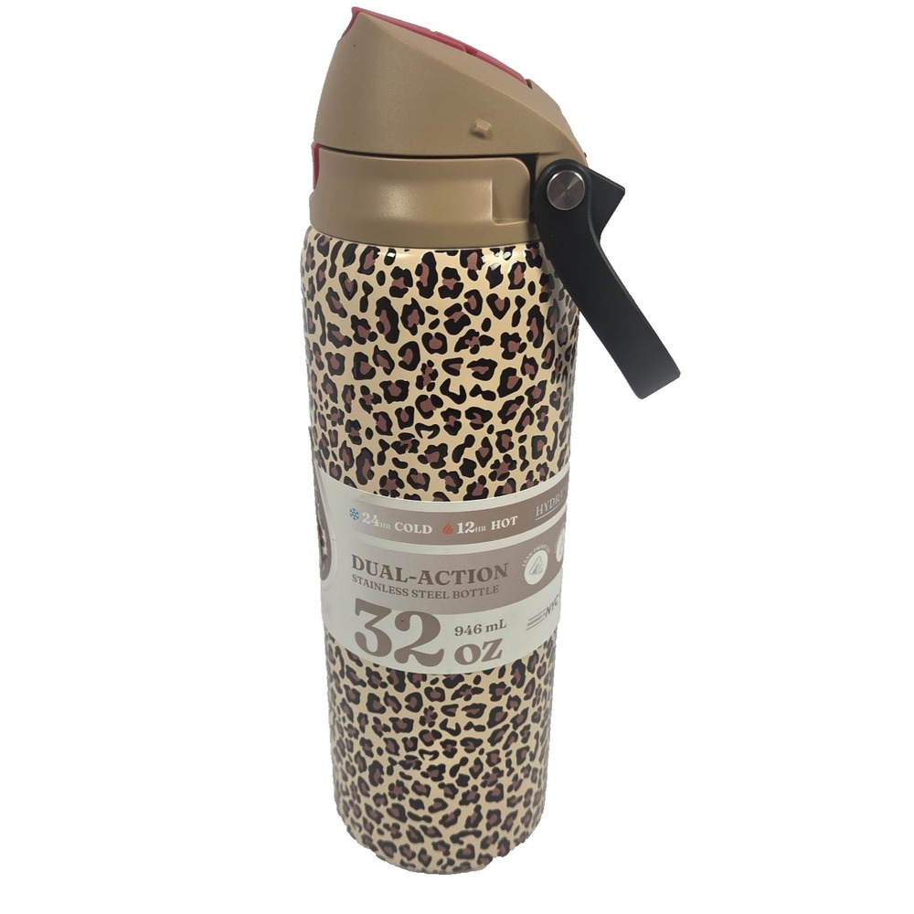 Manna Hydration 32 oz Dual Action Stainless Steel Bottle Cheetah Leopard Print